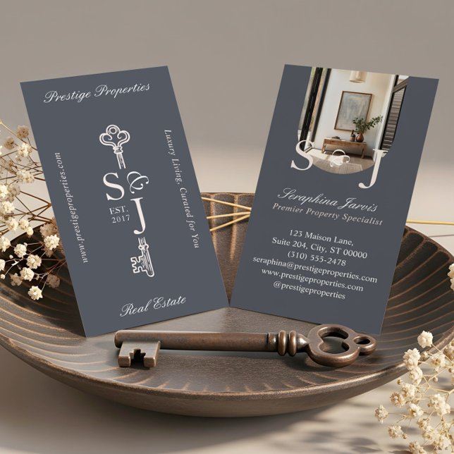 Minimal Elegant Key Monogram Stylish Arch Photo  Business Card (Minimal Elegant Key Monogram Stylish Arch Photo Business Card)