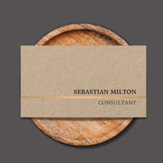 Minimal Elegant Kraft Faux Gold Line Consultant Business Card (Creator Uploaded)