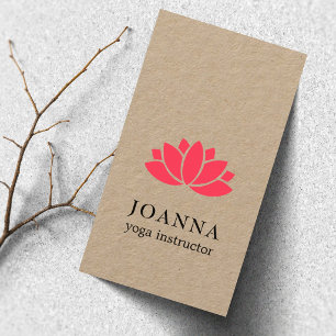 Minimal Elegant Kraft Red Lotus Yoga Business Card