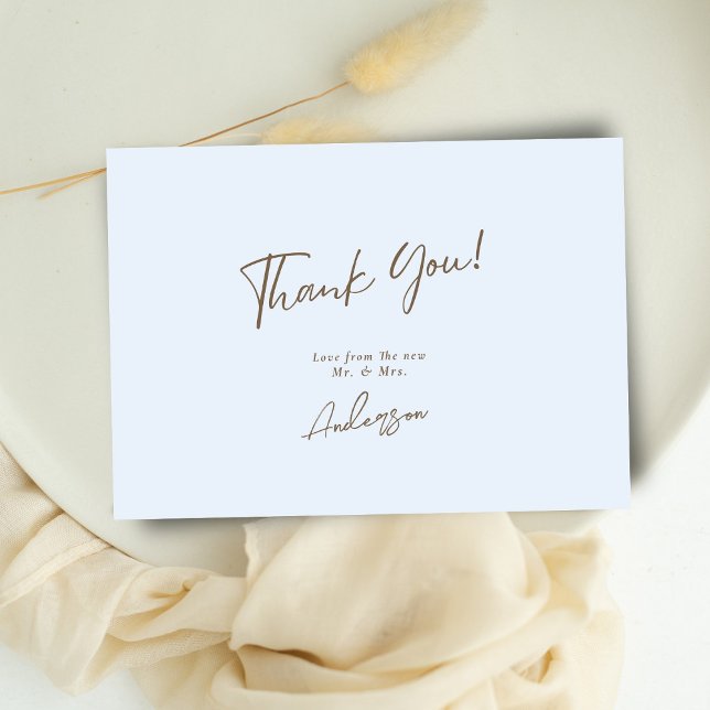 Minimal Elegant Light Blue Handwritten Wedding Thank You Card (Creator Uploaded)