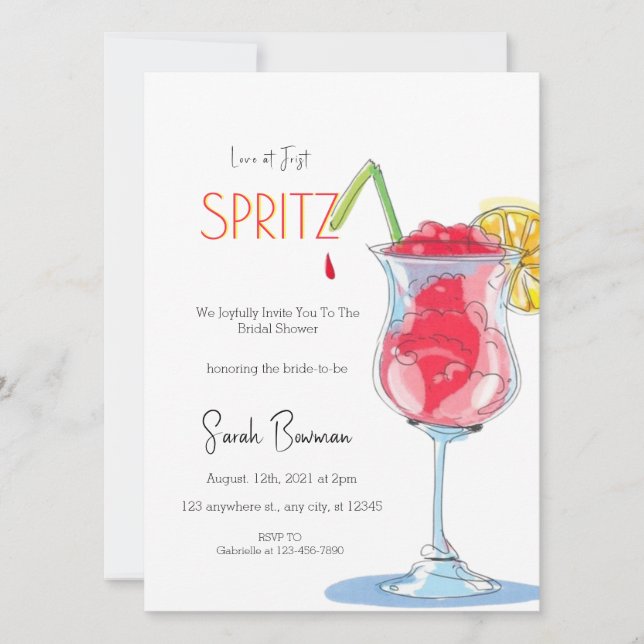 Minimal Elegant Love at First Spritz Bridal Shower Invitation (Front)