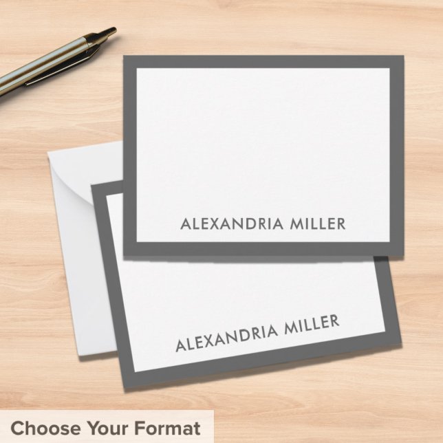 Minimal Elegant Monogram Name White Grey Note Card (Creator Uploaded)