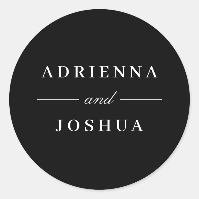 Minimal Elegant Monogram Wedding Black White Classic Round Sticker (Front)