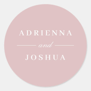 Minimal Elegant Monogram Wedding Dusty Rose Classic Round Sticker
