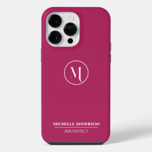 Minimal Elegant Monogram White Title Berry Pink iPhone 14 Pro Max Case