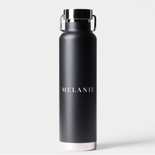 Minimal Elegant Name Wedding Black Water Bottle (Front)