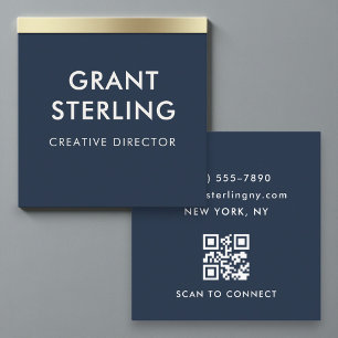 Minimal Elegant Navy Blue QR Code Professional Square Business Card