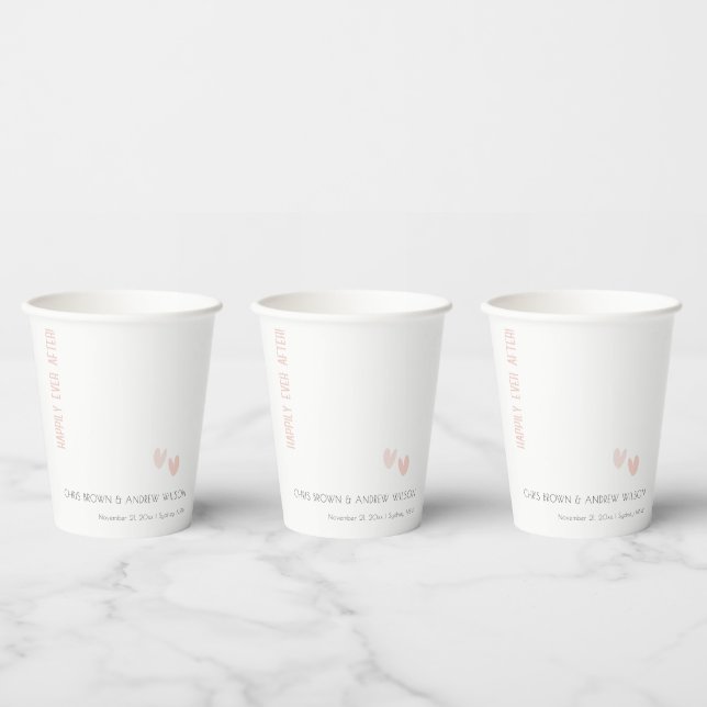 Minimal Elegant Pastel Dusky Pink Hearts Wedding Paper Cups (Multi)