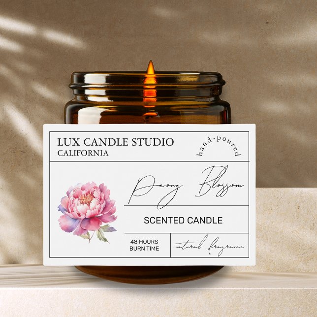 Minimal Elegant Peony Candle Jar Label (Creator Uploaded)