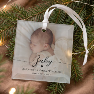 Minimal Elegant Personalised Baby Name Keepsake Glass Tree Decoration