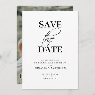 Minimal Elegant Photo Black White Wedding Save The Date