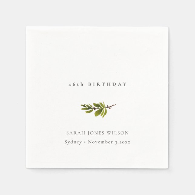 Minimal Elegant Pine Branch Any Age Birthday Napkin (Front)