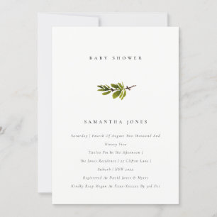 Minimal Elegant Pine Branch Baby Shower Invite