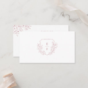 Minimal Elegant Pink Cherry Blossom Monogram Crest Place Card