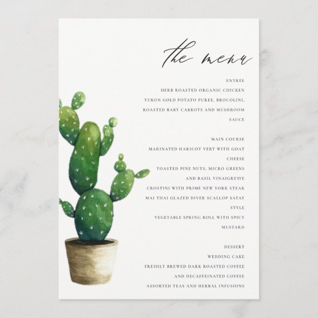 Minimal Elegant Potted Cactus Green Foliage  Menu (Front)