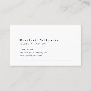 Minimal Elegant Real Estate   Navy Line Design Business Card