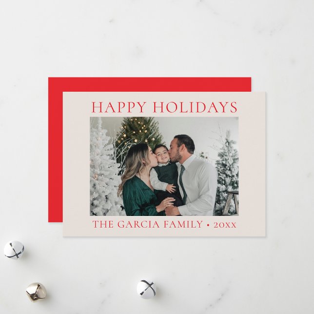 Minimal Elegant Red and Cream Photo Holiday Card (Creator Uploaded)