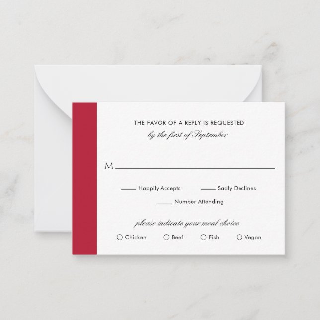 Minimal Elegant Red Wedding Mini RSVP Card (Front)