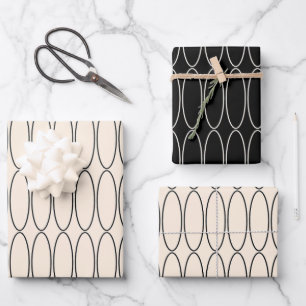 Minimal Elegant Retro Contemporary Black & Cream Wrapping Paper Sheet