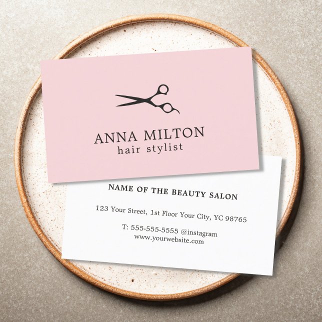 Minimal Elegant Rose Black Scissors Hair Stylist Business Card (Creator Uploaded)