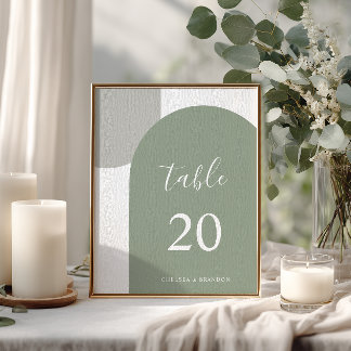 Minimal Elegant Sage Green Arch Boho Wedding Table Number