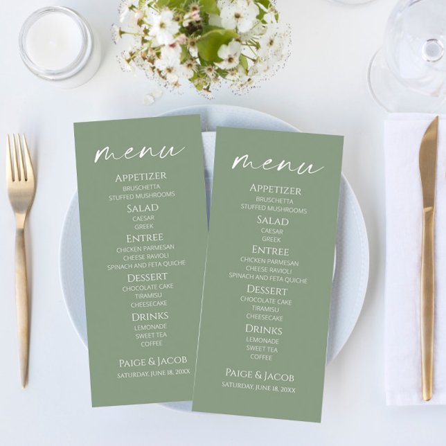Minimal Elegant Sage Green Wedding Food Menu (Creator Uploaded)