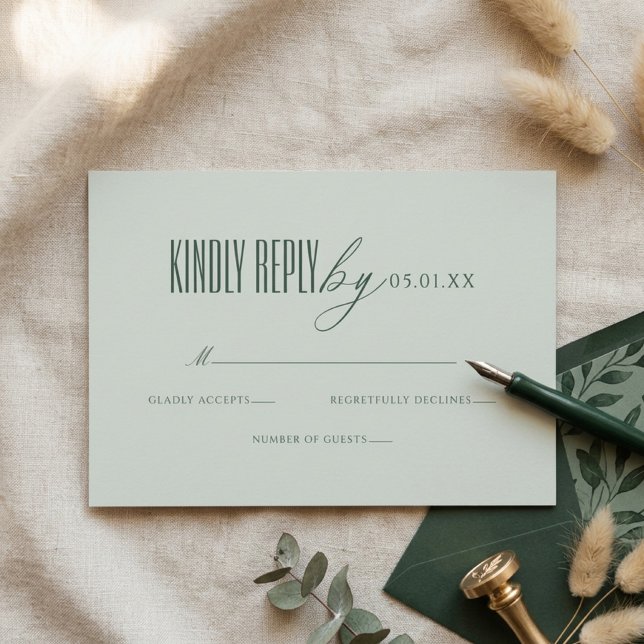 Minimal Elegant Script Green QR Code Wedding RSVP Card (Creator Uploaded)