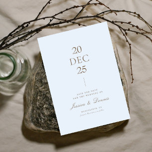 Minimal Elegant Script Light Blue Save the Date Invitation