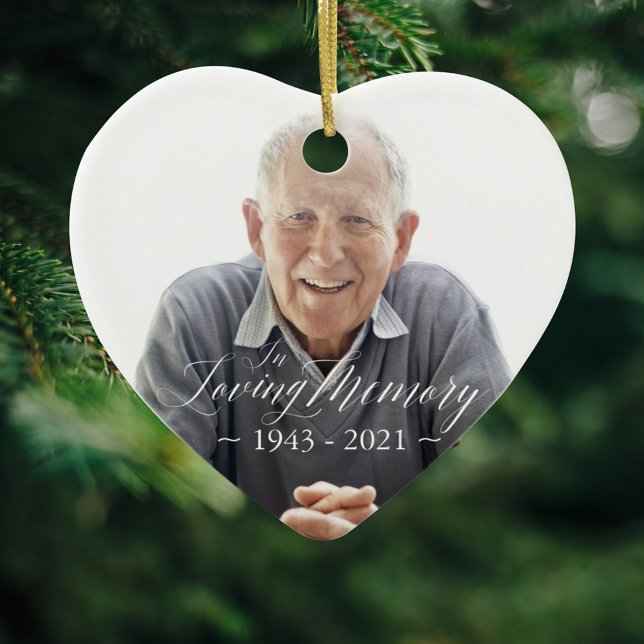 Minimal Elegant Script Loving Memory Custom Photo Ceramic Tree Decoration (Creator Uploaded)