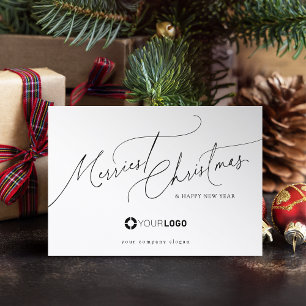 Minimal Elegant Script Merriest Christmas Company Holiday Card