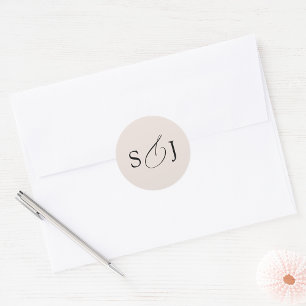 Minimal Elegant Script Monogram Classic Round Sticker