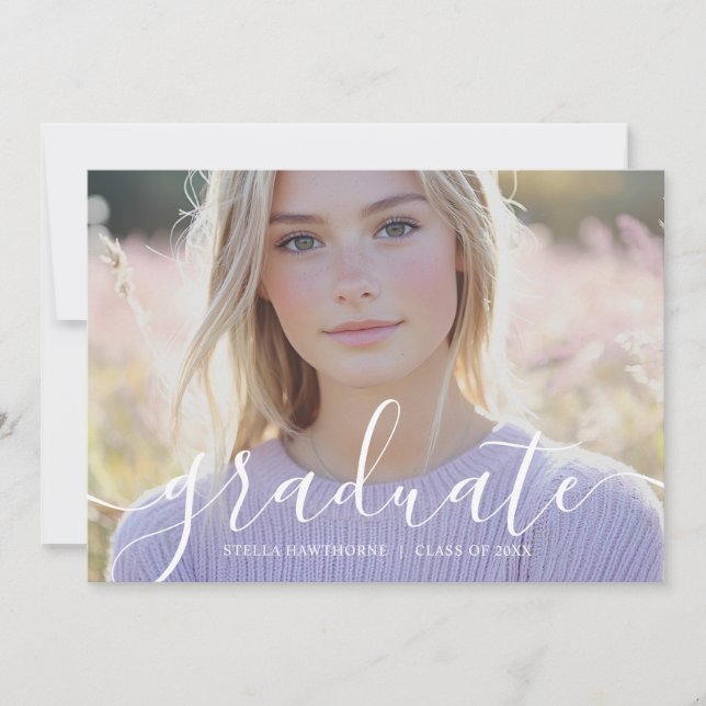 Minimal Elegant Script Photo Graduation Announcement (Front)