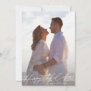Minimal Elegant Script Photo Happy Holiday Card