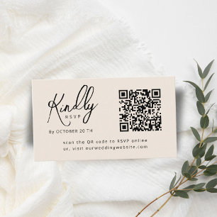 Minimal Elegant Script QR code Boho Wedding RSVP Enclosure Card