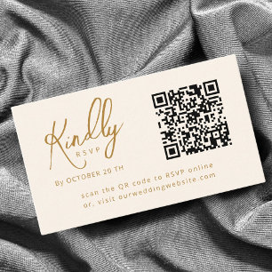 Minimal Elegant Script QR code Copper Wedding RSVP Enclosure Card