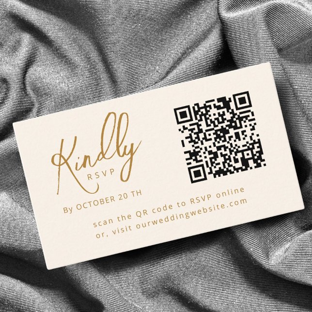 Minimal Elegant Script QR code Copper Wedding RSVP Enclosure Card (Creator Uploaded)