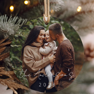 Minimal Elegant Simple Christmas Family Photo Ceramic Tree Decoration