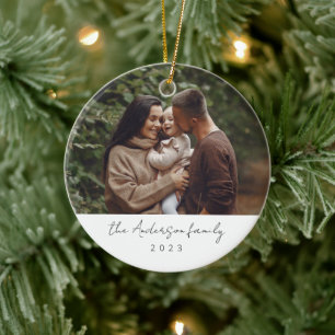 Minimal Elegant Simple Christmas Family Photo Ceramic Tree Decoration
