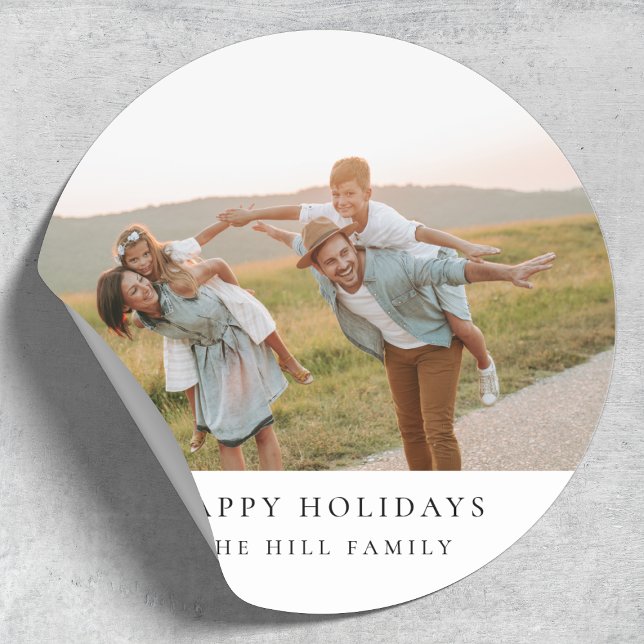 Minimal Elegant Simple | Christmas Family Photo Classic Round Sticker (Creator Uploaded)
