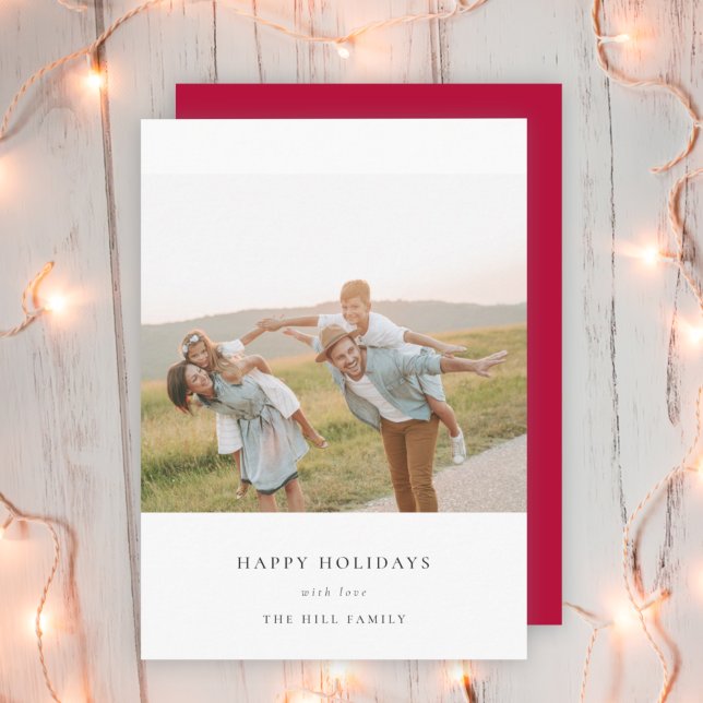 Minimal Elegant Simple Christmas Family Photo Red Holiday Card (Creator Uploaded)