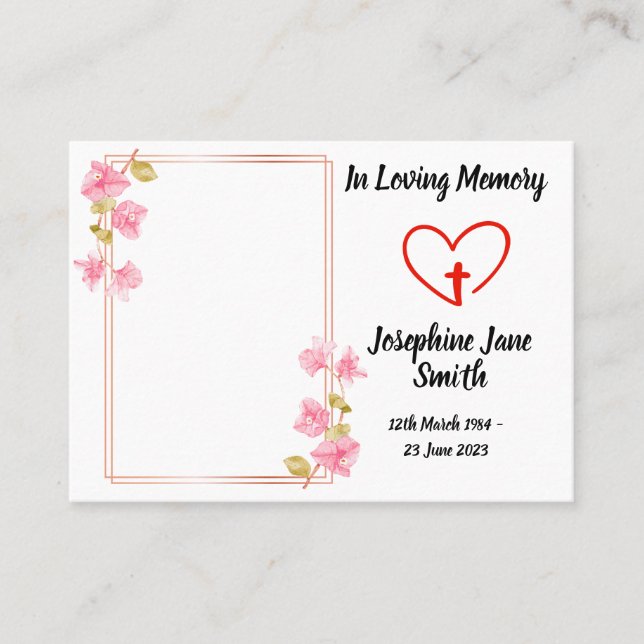 Minimal Elegant Sympathy Floral Photo Prayer Card (Front)