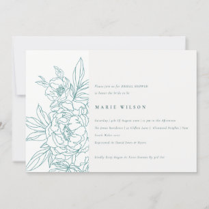Minimal Elegant Teal Floral Sketch Bridal Shower Invitation