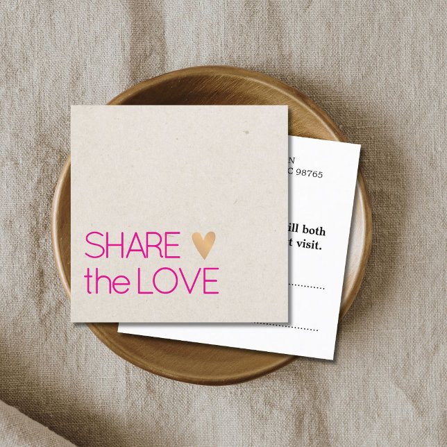 Minimal Elegant Texture Beige Pink Faux Gold Heart Referral Card (Creator Uploaded)