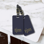 Minimal Elegant Texture Blue Bronze Colour Monogra Luggage Tag<br><div class="desc">Simple elegant customisable luggage tag design with texture/stone effect blue background,  bronze colour bold monogram.</div>