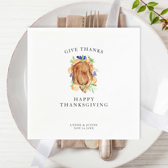 Minimal Elegant Thanksgiving Dinner Give Thanks Napkin (Creator Uploaded)