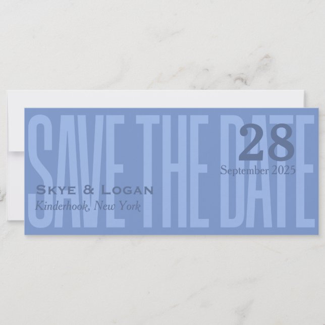 Minimal Elegant Typography Blue Slim Save The Date (Front)