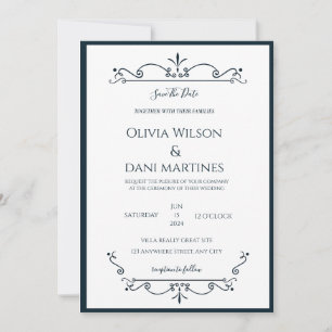 Minimal & Elegant Vintage Monogram Wedding Invitation