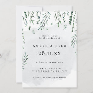 Minimal Elegant Watercolor Falling Leaves Wedding Invitation