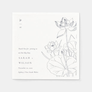 Minimal Elegant Waterlily Floral Sketch Wedding Napkin