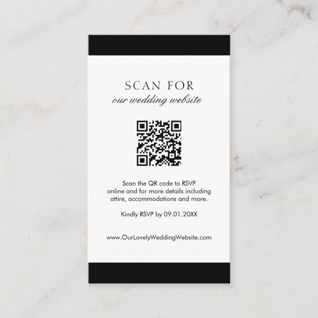 Minimal Elegant Website Modern QR Code Wedding Enclosure Card (Front)